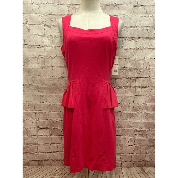 CLUNY Cynthia Steffe Dress Sleeveless Sheath Peplum Cut Out Shocking Pink Size 8 - Picture 1 of 5